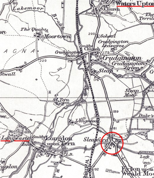 map - Waters Upton, Longwaste, Long Lane