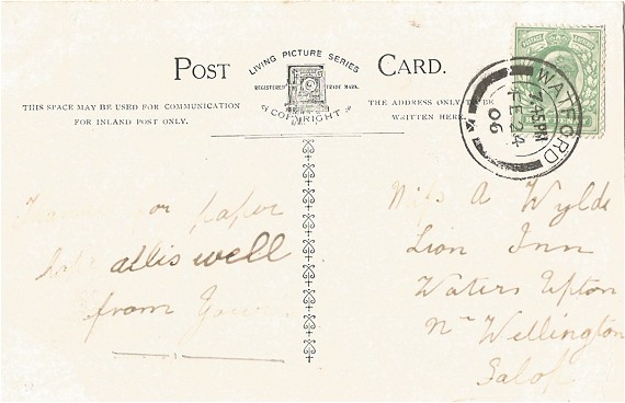 Postcard to A Wylde, back